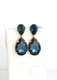 Blue Navy Statement Long Earrings, Blue Navy Chandelier Earrings, Bridal Blue Crystal Earrings, Navy Blu7e Crystal Oversize Earrings.