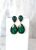 Emerald Statement Long Earrings, Emerald Green Chandelier Earrings, Emerald Green Crystal Earrings, Green Emerald Crystal Oversize Earrings.