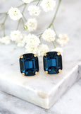 Blue Navy Stud Earrings, Bridal Blue Navy Crystal Earrings, Bridesmaids Sapphire Blue Earrings, Bridal Classic Blue Earrings, Gift For Her