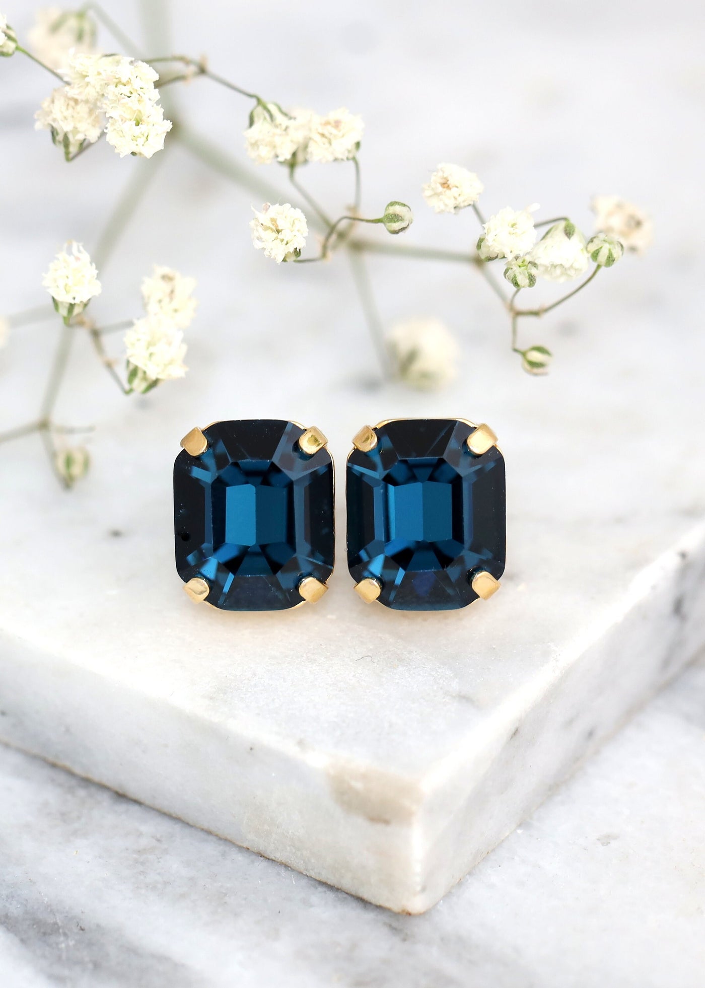 Blue Navy Stud Earrings, Bridal Blue Navy Crystal Earrings, Bridesmaids Sapphire Blue Earrings, Bridal Classic Blue Earrings, Gift For Her