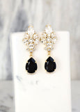 Black Crystal Earrings, Black Gold Chandelier Earrings, Black Crystal Chandelier Earrings, Black Long Drop Earrings, Old Hollywood Earrings