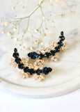 Blue Navy Ear Climber Earrings, Bridal Ear Crawler Earrings, Bridal Climber Crystal Earrings, Navy Blue Statement Crystal Ear Climbers