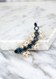 Blue Navy Ear Climber Earrings, Bridal Ear Crawler Earrings, Bridal Climber Crystal Earrings, Navy Blue Statement Crystal Ear Climbers