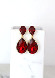 Red Statement Long Earrings, Crimson Red Chandelier Earrings, Red Ruby Crystal Earrings, Red Crystal Oversize Drop Chandelier Earrings.
