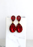 Red Statement Long Earrings, Crimson Red Chandelier Earrings, Red Ruby Crystal Earrings, Red Crystal Oversize Drop Chandelier Earrings.