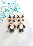 Blue Navy Blush Earrings, Blue Navy Bridal Statement Earrings, Bridal Blue Blush LONG Earrings, Blue Navy Blush Rose Chandelier Earrings