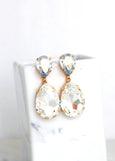Dusty Blue Statement Long Earrings, Blue Dusty Chandelier Earrings, Light Blue Crystal Earrings, Bridal Dusty Blue Crystal Drop Earrings.