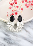Black Statement Earrings, Bridal Black Crystal Earrings, Back Silver Big Crystal Earrings, Oversize Black Gold Crystal Oversize Earrings