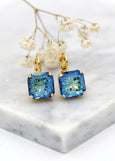 Blue Crystal Drop Earrings, Princess Cut Navy Blue Bridal Droplet Earrings, Bridal Blue Bridal Earrings Drop Earrings, Bridesmaids Earrings