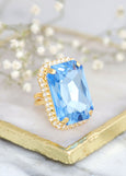 Aquamarine Cocktail Crystal Ring, Aquamarine Cut Ring, Statement Gold Crystal Ring, Adjustable Cocktail Ring, Aquamarine Statement Ring