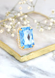 Aquamarine Cocktail Crystal Ring, Aquamarine Cut Ring, Statement Gold Crystal Ring, Adjustable Cocktail Ring, Aquamarine Statement Ring