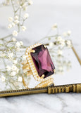 Purple Cocktail Crystal Ring, Purple Amethyst Statement Crystal Ring, Purple Statement Gold Crystal Ring, Adjustable Cocktail Purple Ring