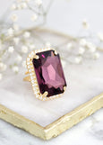 Purple Cocktail Crystal Ring, Purple Amethyst Statement Crystal Ring, Purple Statement Gold Crystal Ring, Adjustable Cocktail Purple Ring