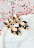 Blue Navy Blush Earrings, Blue Navy Bridal Statement Earrings, Bridal Blue Blush LONG Earrings, Blue Navy Blush Rose Chandelier Earrings