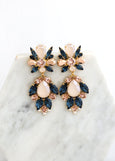 Blue Navy Blush Earrings, Blue Navy Bridal Statement Earrings, Bridal Blue Blush LONG Earrings, Blue Navy Blush Rose Chandelier Earrings