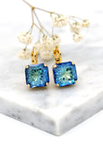 Blue Crystal Drop Earrings, Princess Cut Navy Blue Bridal Droplet Earrings, Bridal Blue Bridal Earrings Drop Earrings, Bridesmaids Earrings