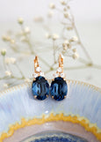 Blue Navy Crystal Earrings, Sapphire Blue Drop Earrings, Bridal Blue Crystal Drop Earrings, Navy Blue Bridesmaids Earrings, Gift For Her
