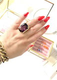 Purple Cocktail Crystal Ring, Purple Amethyst Statement Crystal Ring, Purple Statement Gold Crystal Ring, Adjustable Cocktail Purple Ring