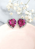 Heart Stud Earrings, Fuchsia Pink Crystal Heart Earrings, Pink Crystal Stud Earrings, Valentines Gift For Her, Pink Heart Statement Earrings