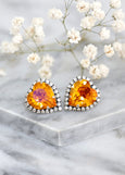 Heart Stud Earrings, Orange Crystal Heart Earrings, Orange Crystal Stud Earrings, Valentines Gift For Her, Hot Orange Statement Earrings