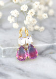 Pink Drop Earrings, Blue Pink Drop Earrings, Bridal Pink Teardrop Crystal Droplet Earrings, Bridesmaids Pink Earrings, Pink Purple Droplets