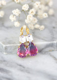 Pink Drop Earrings, Blue Pink Drop Earrings, Bridal Pink Teardrop Crystal Droplet Earrings, Bridesmaids Pink Earrings, Pink Purple Droplets
