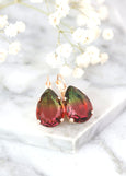 Pink Green Earrings, Tourmaline Crystal Drop Earrings, Pink Bridal Lever Back Earrings, Bridesmaids Earrings, Tourmaline Crystal Earrings