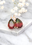 Pink Green Earrings, Tourmaline Crystal Drop Earrings, Pink Bridal Lever Back Earrings, Bridesmaids Earrings, Tourmaline Crystal Earrings