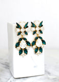 Emerald Bridal Long crystal Earrings, Emerald Green Statement Earrings, Emerald Chandelier Earrings, Dark Green Rose Chandelier Earrings