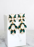 Emerald Bridal Long crystal Earrings, Emerald Green Statement Earrings, Emerald Chandelier Earrings, Dark Green Rose Chandelier Earrings