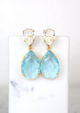 Aquamarine Statement Long Earrings, Aquamarine Chandelier Earrings, Light Blue Crystal Earrings, Bridal Aqua Blue Crystal Drop Earrings.