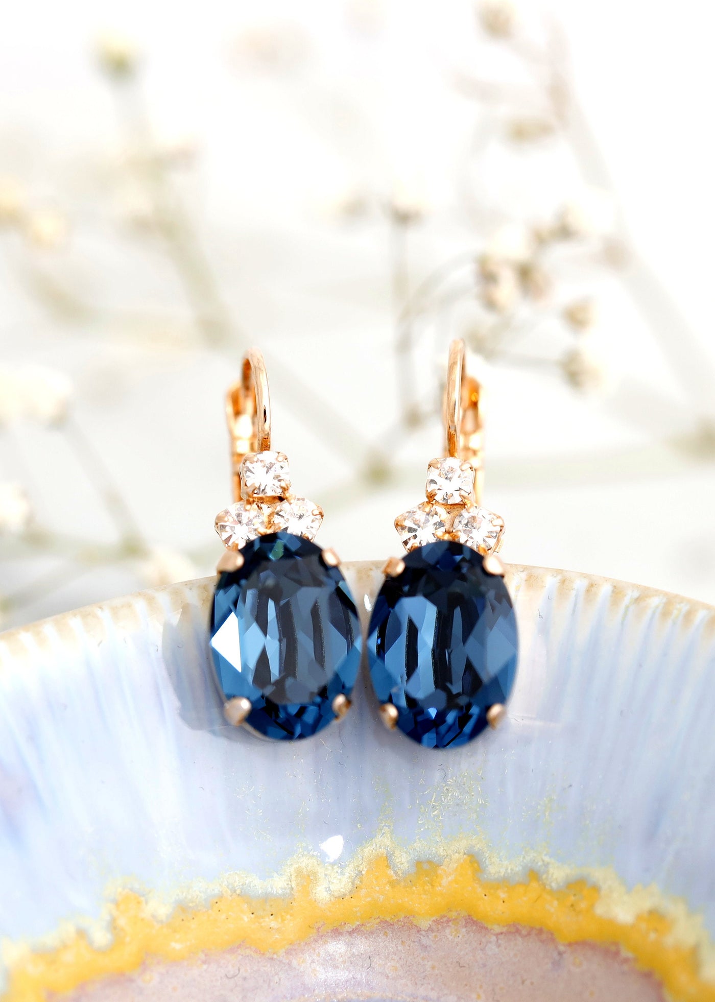 Blue Navy Crystal Earrings, Sapphire Blue Drop Earrings, Bridal Blue Crystal Drop Earrings, Navy Blue Bridesmaids Earrings, Gift For Her