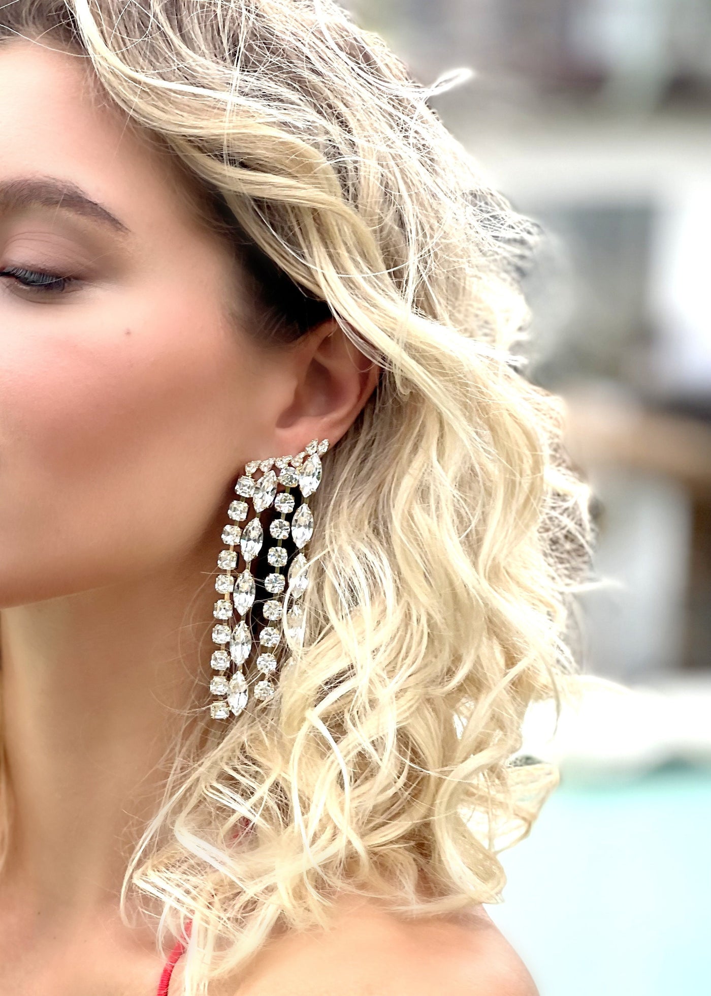 Statement Crystal Earrings, Oversize Bridal Crystal Earrings, Climbing Chandelier Bridal Earrings, Long Climbing Crystal Earrings
