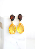 Yellow Statement Long Earrings, Yellow Honey Chandelier Crystal Earrings, Yellow Sunshine Crystal Earrings, Bridal Yellow Crystal Earrings.
