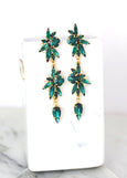 Emerald Bridal Long Earrings, Green Emerald Crystal Chandelier Earrings, Bridal Dark Green Dangle Earrings, Bridal Green Crystal Earrings