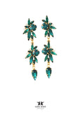 Emerald Bridal Long Earrings, Green Emerald Crystal Chandelier Earrings, Bridal Dark Green Dangle Earrings, Bridal Green Crystal Earrings