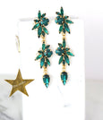 Emerald Bridal Long Earrings, Green Emerald Crystal Chandelier Earrings, Bridal Dark Green Dangle Earrings, Bridal Green Crystal Earrings