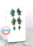 Emerald Bridal Long Earrings, Green Emerald Crystal Chandelier Earrings, Bridal Dark Green Dangle Earrings, Bridal Green Crystal Earrings