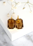 Brown Drop Earrings, Smokey Topaz Austrian Crystal Drop Earrings, Bridal Brown Crystal Earrings, Brown Lever Back Crystal Earrings