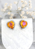 Heart Stud Earrings, Orange Crystal Heart Earrings, Orange Crystal Stud Earrings, Valentines Gift For Her, Hot Orange Statement Earrings
