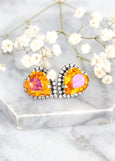 Heart Stud Earrings, Orange Crystal Heart Earrings, Orange Crystal Stud Earrings, Valentines Gift For Her, Hot Orange Statement Earrings