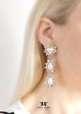 Pearl Chandelier Earring, Modern Pearl Earrings, Bridal Pearl Crystal Earrings, Long Crystal Bridal Pearl Earrings, Pearl Hear Earrings