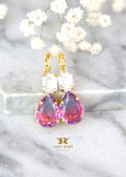 Pink Drop Earrings, Blue Pink Drop Earrings, Bridal Pink Teardrop Crystal Droplet Earrings, Bridesmaids Pink Earrings, Pink Purple Droplets