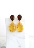 Yellow Statement Long Earrings, Yellow Honey Chandelier Crystal Earrings, Yellow Sunshine Crystal Earrings, Bridal Yellow Crystal Earrings.