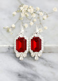 Red Drop Earrings, Bridal Red Maroon Crystal Earrings, Bridal Red Ruby Earrings, Gift For Her, Gift For Her, Maroon Red Crystal Earrings
