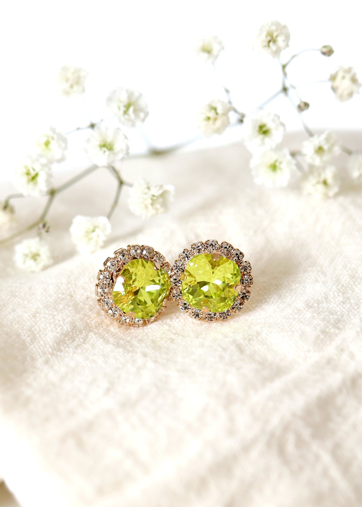 Green Lime Earrings, Bridal Green Lime Crystal Stud Earrings, Citrus Green Studs, Crystal Light Green Stud Earrings, Bridesmaids Earrings