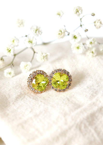 Green Lime Earrings, Bridal Green Lime Crystal Stud Earrings, Citrus Green Studs, Crystal Light Green Stud Earrings, Bridesmaids Earrings