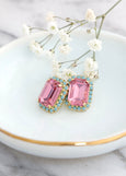 Pink Stud Earrings, Rose Pink Blue Crystal Earrings, Blue Pink Stud Earrings, Pink Crystal Earrings, Gift for her, Octagon Crystal Earrings