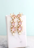 Pink Chandelier Earring, Dusty Pink Long Earrings, Bridal Pink Crystal Earrings, Long Crystal Bridal Pink Earrings, Pink Opal Earrings