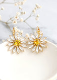 Daisy Drop Earrings, Bridal Flower Drop Earrings, Daisy Crystal Earrings, Bridal Yellow Crystal Earrings, Gift For Mother, Flower Earrings